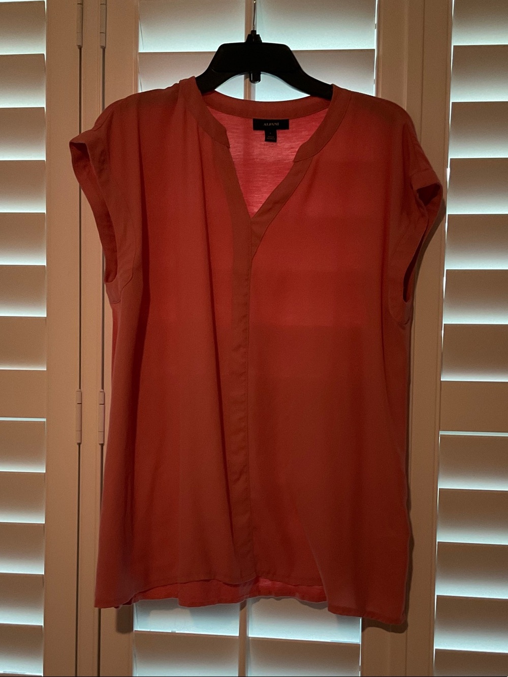 Alfani Coral Split-Neck Cap Sleeve Blouse